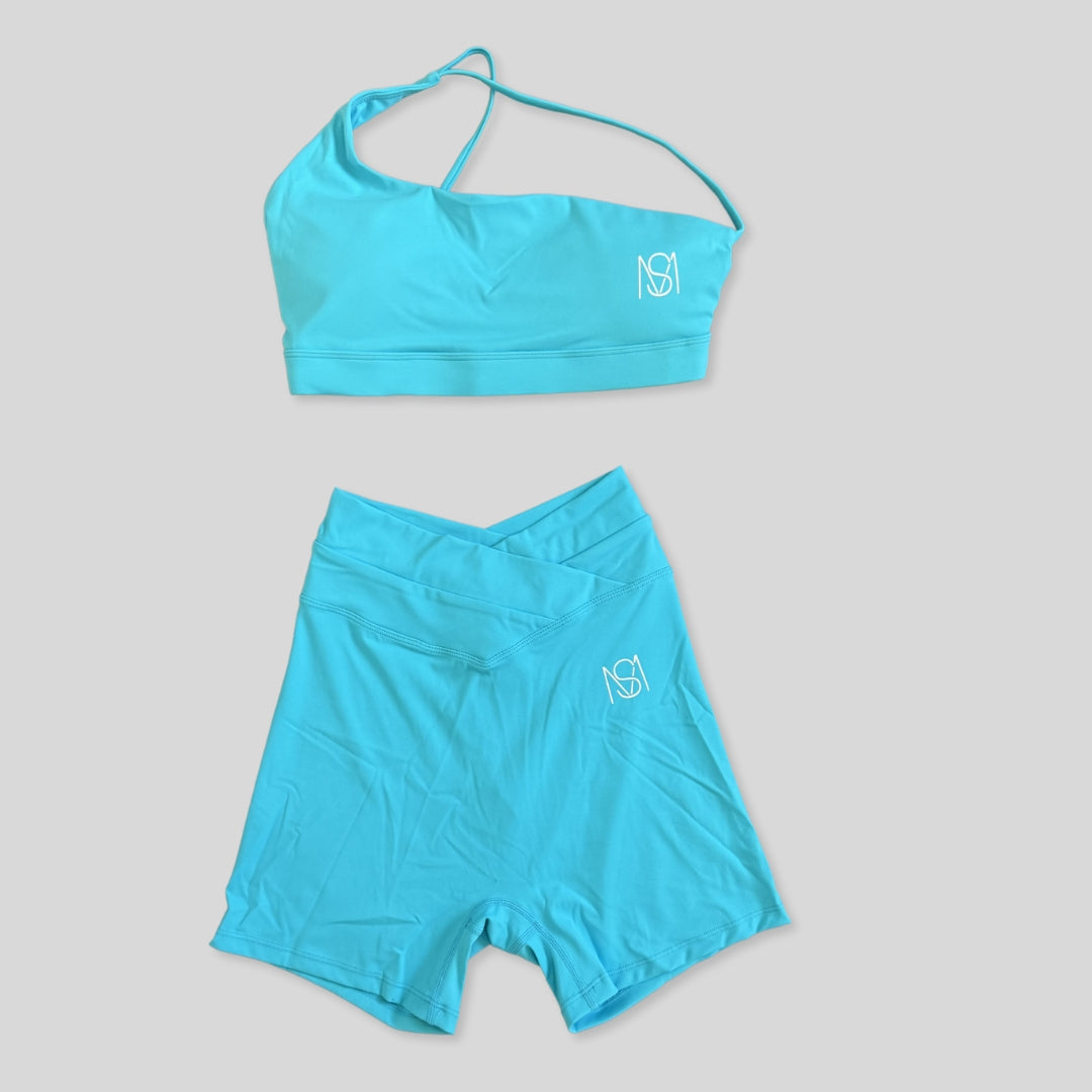 Light Blue One Slant Shoulder Gym Set