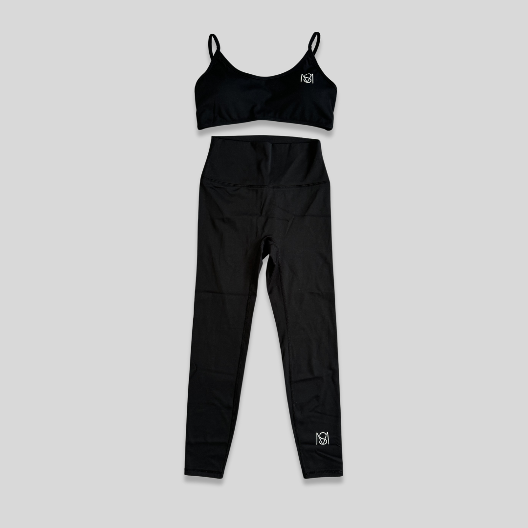 Conjunto de corrida feminino preto 2 peças