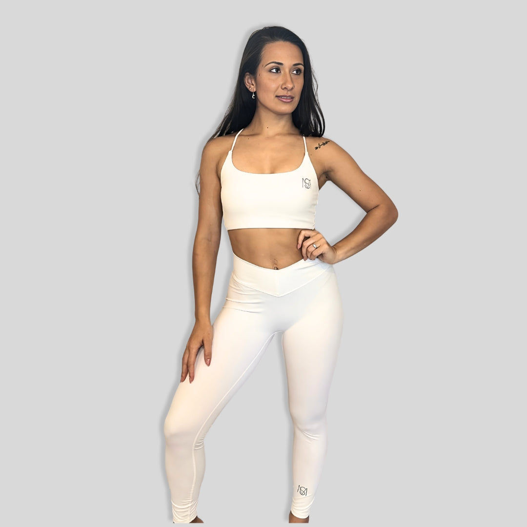 Conjunto de ioga feminino branco 2 peças