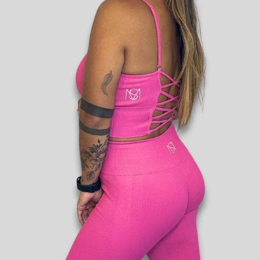 Conjunto de ioga feminino rosa 2 peças